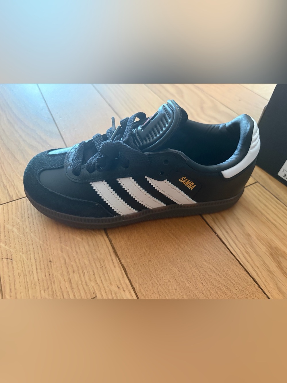 adidas Kids Samba Black White Sneakers with Gold Logo